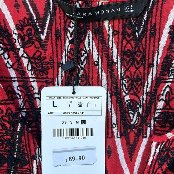 NWT Zara Woman Beach Cover Up Tunic Embroidered Side Ties Bohemian Sz L - Picture 4 of 7